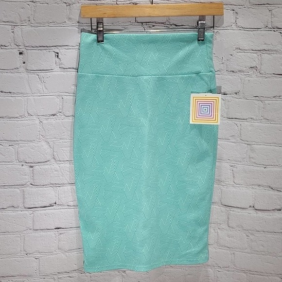 Lularoe light blue pencil skirt with design - Picture 6 of 14
